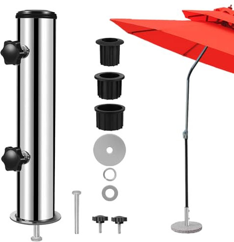 lalafancy Schirmständer Sonnenschirm Ersatzrohr, Universal Garten Standrohr Sonnenschirm Schirmhalterung mit 3 Feststellrädchen (48/38/32mm), Standrohr Schirmständer für Granitsockel