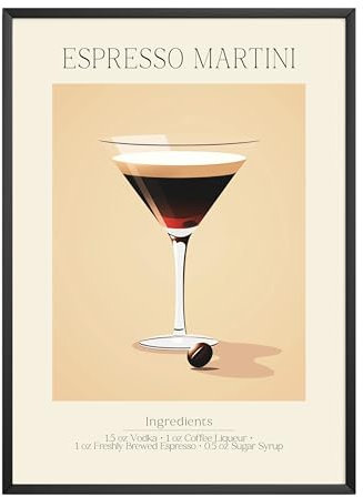 MJ-GRAPHICS - Poster Espresso Martini - Bild mit Cocktail Rezept - Wandbild Din A3 in Galerie Qualität mit extra dickem 300g Posterpapier - Retro Poster Cocktail - ohne Bilderrahmen