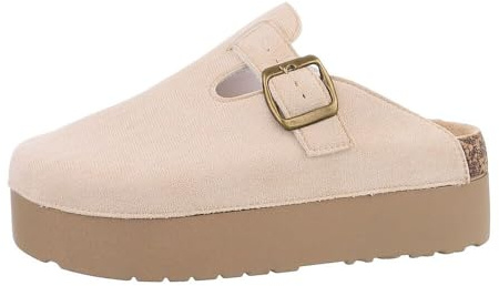 Ital Design Damenschuhe Sandalen & Sandaletten Pantoletten, CH850-, Textil, Beige, Gr. 40