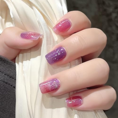 Ceboic 20PCS Bandes d'ongles en Gel Semi Durci, Autocollants Ongle Gel UV, Longue Durée Enveloppes à Ongles en Gel, Auto-adhésifs Nail Art Stickers pour Femme & Fille (Violette Feux d'artifice)