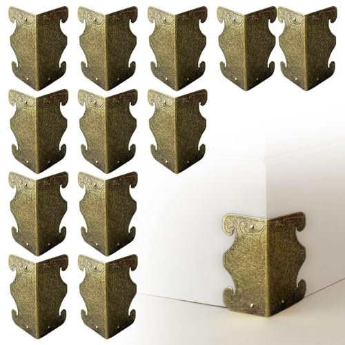 Skiffers Baseboard Corner Protectors, Skiffer Skirting Board Corner Protector, Solid Brass Skirting Board Corner Protectors, Vintage Metal Corner Protector Decorative Protector Cover (Bronze, 12PCS)