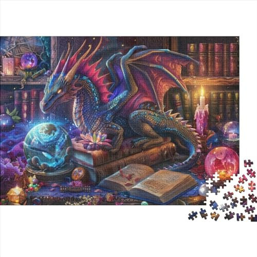 Dragons And Magic Books Wooden 1000 Piece Puzzle Jigsaw Puzzle Art Puzzle 1000 Piece Puzzle Jigsaw Puzzles 1000 Pieces Every Piece Is Unique Suitable for Children over 12 Years Old 1000pcs (75x50cm)