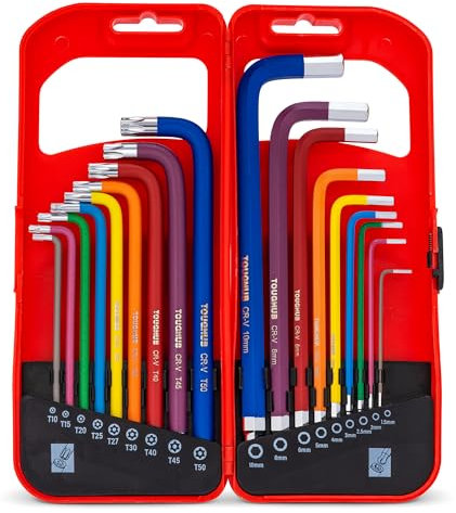 ToughHub 18 Pcs Allen Key Set – Metric Allen Key Set and Torx Allen Key Set – Combined Long Arm Alan Keys Sets - Hex Key Set 1.5-10mm and T10 – T50 Inch with Carry Case