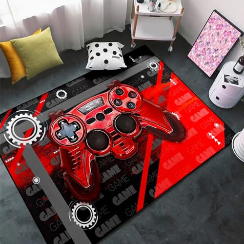Gamer Area Rug Floor Rugs for Boys 3D Gamepad Red Medium Carpet for Bedroom Floor Mat Doormats Kids Room Gaming Controller Game Player Black Living Room Rug Home Decor Sofa Mat, 4'5x6'