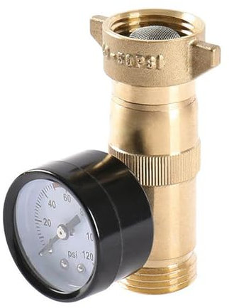 Shkalacar Wasser Druckminderer, Wasserdruckregler mit Filtersieb und Manometer, Bleifreies Messing Wasserdruckminderventil für Wohnmobile, Wohnwagen, Sanitärsystem für Wohnmobile