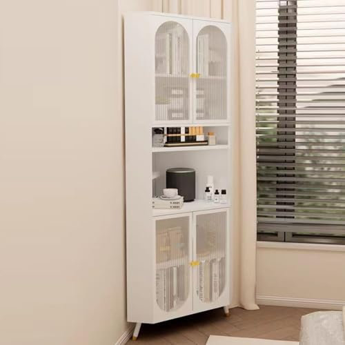 WEIDPHL Eck-Unterschrank Mit Glastüren Und Verstellbaren Regalen, Lagerschrank Mit Lochplatte Und Haken Für Küche Und Wohnzimmer,Weiß