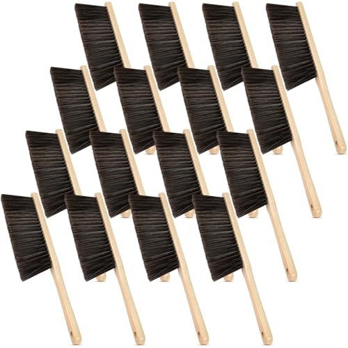 Tioncy Holzstaubbürste Handbesen Bankbürsten mit langem Holzgriff Weiche Borsten Reinigungsbürste Outdoor Möbelbürste für die Reinigung von Auto Bett Sofa Kamin Couch Kleidung (16 Stück)