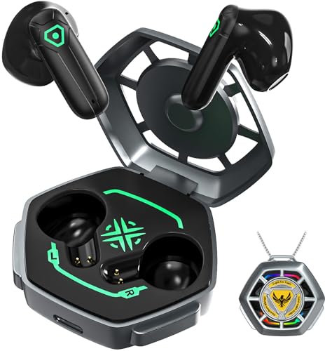 ANCwear TWS Wireless Earbuds, Bluetooth Headphones,Light-Weight in Ear Buds with Customizable Eagle Emblem Stickers, 20H Playtime, Touch Control, Type-C Charging, Bold Gold Design for Gamers