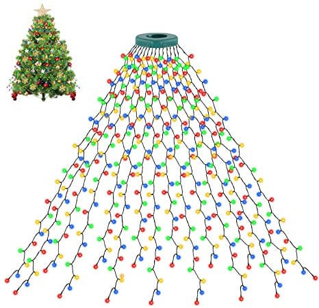 Gcstnn 10FT Christmas Tree Lights,3M x 16 Lines 592 LEDs Fairy Lights Mains Powered with 8 Lighting Modes& Memory& Timer& Waterproof String Lights for 5-12FT Christmas Tree Decorations-Multicolor