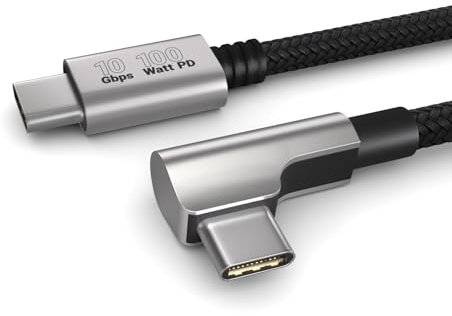 PAXO Câble USB C vers USB C de 0,5m, 100W Power Delivery 20V/5A Câble de charge rapide PD 3.0, 10 Gbps - USB 3.2 Gen2x1 Câble de données haut débit, connecteur coudé élégant, noir