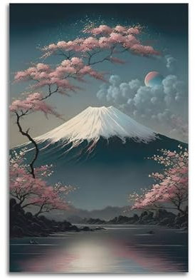 GJDYMX Poster mural décoratif sur toile de paysage - Motif fleurs de cerisier - Mont Fuji Mood - Décoration murale moderne pour chambre à coucher - 20 x 30 cm