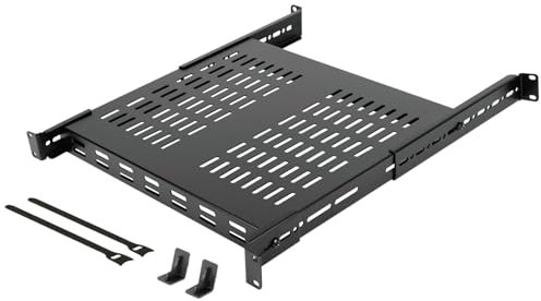 Tecmojo 1U Adjustable Vented Server Rack Mount Shelf - 13.8 (350mm) -23.6 (600mm) Depth, Supports up to 242 lbs - Universal Tray for 19 AV/Network Equipment