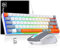 Snpurdiri 60% Wireless Gaming Keyboard and Mouse Combo,Rainbow Backlit Rechargeable 2000mAh Battery,Mini Mechanical Feel Keyboard +Popular RGB Mice for Gaming,Business Office(Gray-White-Orange)