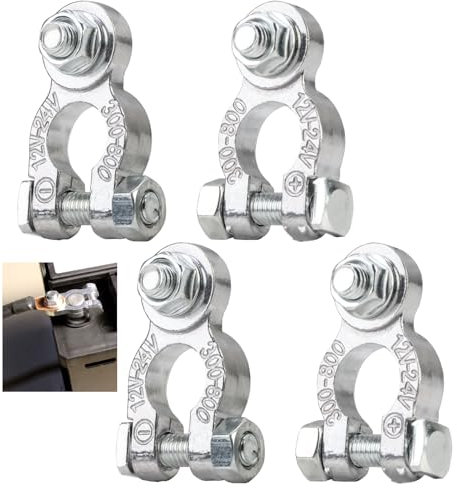 4 Pcs Battery Terminals, Car Battery Terminal Connector Clamps 12V/24V Positive Negative Universal Heavy Duty Stud Type Aluminium Alloy Battery Terminal Clamps for Motorcycles Cars Motorhome Ships
