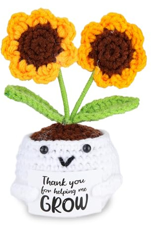 Appreciation Gifts for Teacher Women Crochet Sunflower Pot Thank You Gifts for Easter Coworkers Boss Lady Thank You for Helping Me Grow Handmade Artificial Sunflower for Teachers Mom Dad Elder
