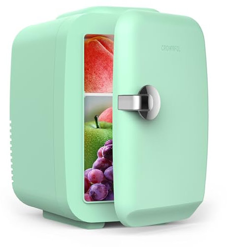 CROWNFUL Mini Fridge, 4 Liter 6 Can Portable Fridge for Bedroom, Cooler and Warmer for Skin Care, Cosmetics, Food, Great for Office, Car, Dorm, Green