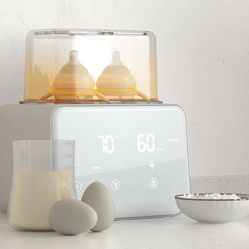 UUE Flaschenwärmer baby, Sterilisator für babyflaschen, 9-in-1 Fast Babynahrungsheizung für 2 Flaschen, BPA-freier Fläschchenwärmer mit LCD-Display/Timer-Funktion/Konstante Temperatur in 24h