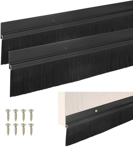 M METERXITY 2Pcs Door Brush Bottom Sweep 39x2.6 with 1.6 Nylon Brush | Black H-Shape Aluminum Alloy Base for Industrial/Home/Garage Door Seal, Strong Adhesive Weather Stripping