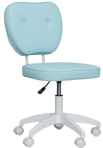 Vinsetto Cute Armless Office Chair, Small PU Leather Computer Desk Chair with Adjustable Height, Swivel Wheels, Mid Back, Light Blue