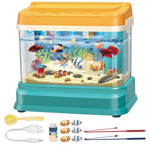 DAGLLGEW Acuario Interactivo con luz y Sonido para bebés, con Peces en Movimiento, Recargable de 3 Niveles y caña para niñas niños.