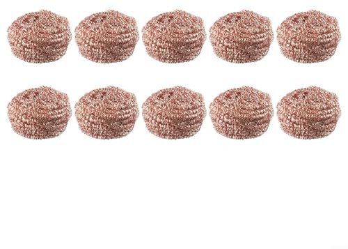 Kupfer-Metall-Scheuerschwamm-Set, 10 Stück, Drahtschwamm, Kugelreinigungsschrubber für Küche, Spüle, Badezimmer, Töpfe, Pfannen, Eisenspitze, Düsenreiniger, Rostfleckenentferner, Werkzeug, robustes