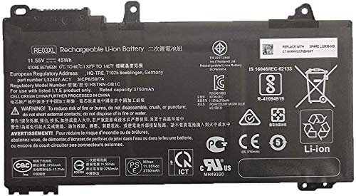 RE03XL HSTNN-OB1C L32407-AC1 (11,55 V 45 Wh 3750 mAh) Ordinateur portable compatible avec HP ProBook 450 430 440 445 G6 Series Notebook REO3XL HSTNN-DB9A L32407-2B1