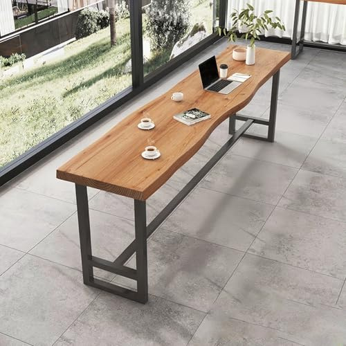 SEIFE Esstisch mit natürlicher Kante, Bartisch aus Massivholz, Bartisch im Industriestil, moderner rechteckiger Bartisch, Langer schmaler Esstisch für die Bauernküche, kein Hocker(250cm/98.4in)