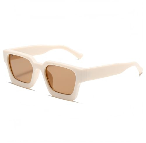 WDZAYXC Vintage Rechteckige Sonnenbrille für Damen Herren Chunky Rectangle Sunglasses Retro Brille UV400 Schutz
