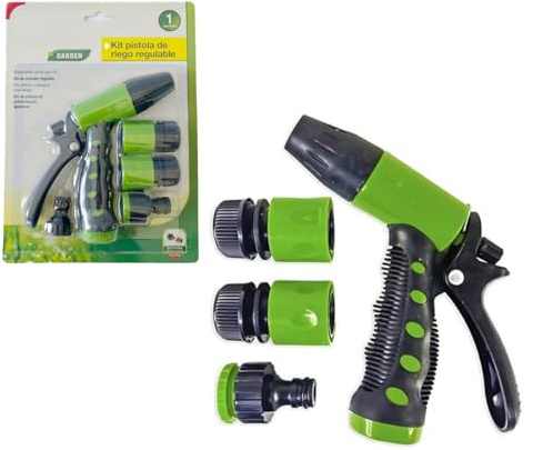 YIJIA | Kit de boquillas, Boquilla de Pistola de Manguera Jardín, 1 Modos Pulverizar Ajustable Pistola de Agua, para Limpieza de Automóvil/Riego del jardín, Baño de mascotas, Contiene 4 adaptadores