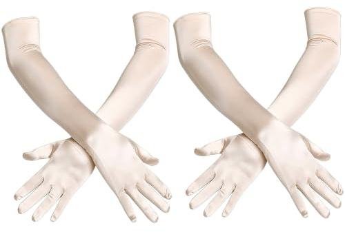FENGCHUANG 2 Paar Ellenbogen Lange Satin Handschuhe, 1920s Handschuhe für Damen für Classic Oper, Maskerade, Cosplay-Kostüme, Halloween
