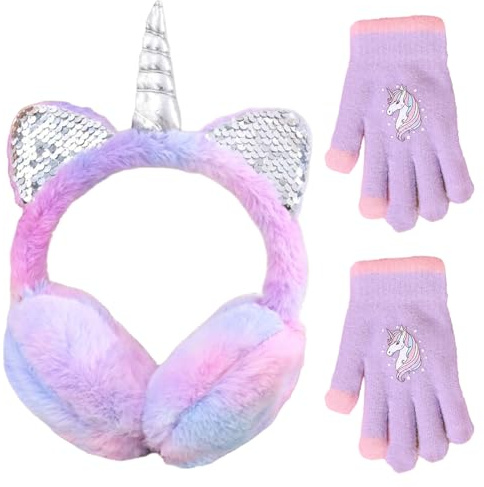 HTTDSLF Cache-Oreilles, Cache-oreilles Fille, Licorne Cache Oreille Enfants Peluche, Chauffe Oreilles en Peluche pour Enfant, pour Hiver Activités de Plein Air