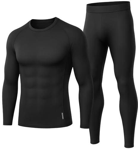 Thermal Underwear Mens Set Mens Thermals Top Bottoms Long Sleeve Long Johns | Thermal Base Layer Winter Thermals Men's Thermal Underwear Compression Suit Quick Dry T Shirt for Ski Sports Black