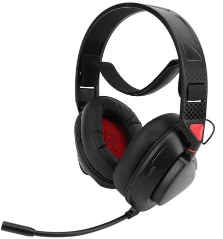 Casque de Jeu Filaire, Casque de Jeu Fil Léger et Rotatif, Bandeau Réglable à Quatre Modes pour Les Amateurs de Jeux, Récepteur 2,4 G, PC, Matériau ABS (Noir Rouge)