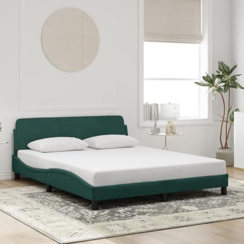 Ziaphsol Bettgestell Dover Dunkelgrün 160x200 cm, Samt Polsterbett mit Kopfteil, Wellendesign, stabiles Plattformbett für Schlafzimmer, Massivholzfüße