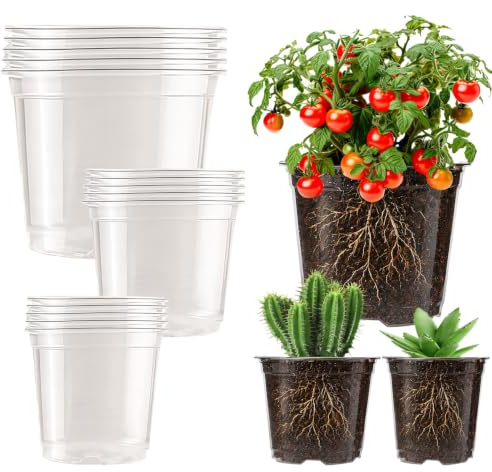 15 pezzi Vasi trasparenti per la coltivazione di piante, 9/10/13 cm Vasi per fiori in plastica, sottovaso trasparente per orchidee, vaso per la coltivazione, vasi da piantare, vaso trasparente per