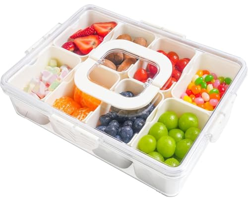 FLYGRRIV Snackbox mit 8 Fächern, Snackteller mit Deckel und Griffen, Snackdose für Snacks kinder, Süßigkeiten, Kekse, Nüsse, Obst - Ideal für Picknicks, Partys, Schulen