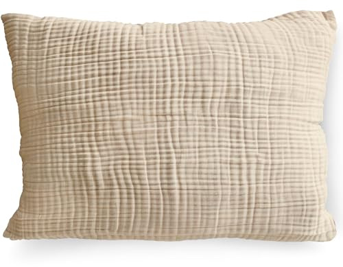 PinkZebra Bio-Musselin 25 x 50 cm Double Gauze Kissenbezug für Kinder & Erwachsene, ÖkoTex Zertifiziert, weicher Kopfkissenbezug GOTS-Zertifizierung, Kissenhülle, Hellbeige