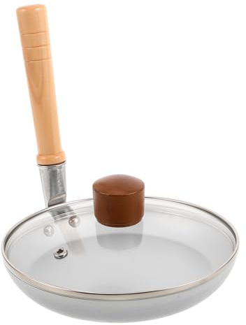 GRIRIW Sartén Pequeña para Huevos con Mango Vertical de Madera y Aluminio, Mini Sartén Japonesa para Tamagoyaki y Ollas de Cocina en Cocinas Pequeñas, Fácil Limpieza