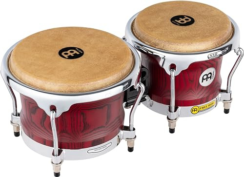 Meinl Percussion Bongos Woodcraft Series - 2 Hand Drums with 7 and 8.5 Inches - Including Tuning Key - White Ash, Vintage Red (WB400VR-M)