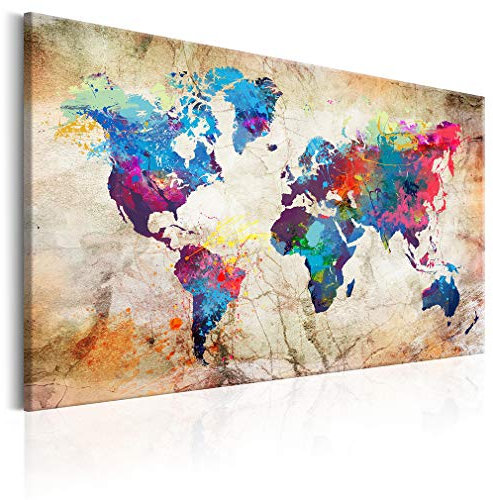decomonkey Bilder Weltkarte 120x80 cm 1 Teilig Leinwandbilder Bild auf Leinwand Vlies Wandbild Kunstdruck Wanddeko Wand Wohnzimmer Wanddekoration Deko Welt Karte Landkarte Kontinente