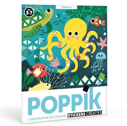 POPPIK 1841021 Sticker-Poster, Aquarium, Panoramaposter mit 750 Aufklebern, Stickerset zum Basteln, für Kinder ab 3 Jahren, 140 x 25 cm