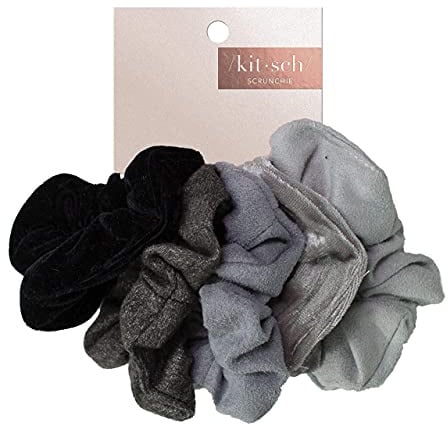 Kitsch Scrunchies für Damenhaare - Verschiedene Haargummis | große Haargummis für Frauen | süße Scrunchies | Haargummi-Scrunchies für Mädchen | 5er-Pack (Schwarz/Grau)