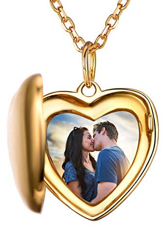 Custom4U Gravierte Medaillon Amulett zum Öffnen für Photo Halskette S925 Silbner Herz Anhänger Halskette mit Foto Medaillon mit Wunsch-Motiven in Gold mit 41cm Kette für Geburtstag Jubiläum