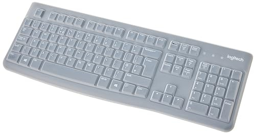 Logitech K120 Tastatur für Bildung mit Silikonabdeckung, kabelgebundene Tastatur für Windows, USB-Plug-Play, volle Größe, auslaufsicher, Gebogene Leertaste, PC/Laptop, QWERTY UK-Layout, Schwarz