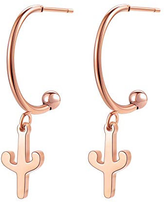 Happiness Boutique Damen Kaktus Creolen Rosegold | Runde Offene Creolen mit Anhänger Edelstahlschmuck