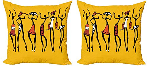 ABAKUHAUS afrikanisch Dekokissen Kissenbezug 2er Pack, Flüchtige Graphical Dancer, Modern Accent Doppelseitiger Digitaldruck, 50x50, Senf und orange