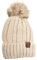 C.C Dicke Zopfstrickmütze mit flauschigem Kunstfell-Pom, Fleece-Futter, Totenkopf-Mütze, Manschette, Beige, Einheitsgröße