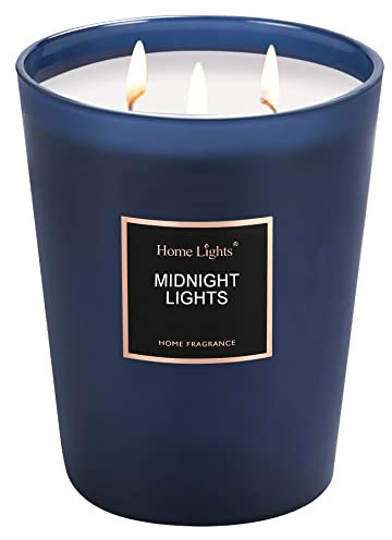 HomeLights Soja-Kerzen, stark duftend, groß, 944 ml, 3 Baumwolldochte, rauchfrei, lang anhaltend 130 Stunden bei Mitternachtslichtern, 12,7 x 15,2 cm, tolles Geschenk für Damen und Herren