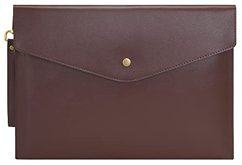 Wonderpool Portadocumenti per buste A4 -Portafoglio multifunzione in vera pelle leggera per organizer per documenti cartacei Custodia per tablet PC (Caffè)