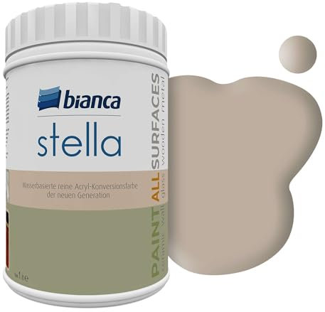 Bianca Stella Wasserbasierte Reine Acrylfarbe - Wildledergrau, 1 L - Hochwertige Farbe für Möbel, Wände und Beton, für alle Oberflächen, ideal für DIY, Handwerker und Profis